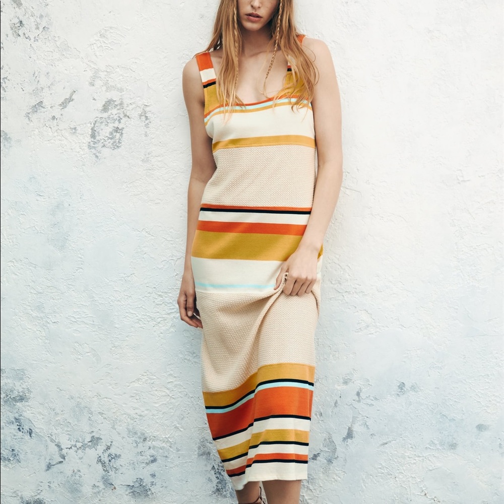 Zara Contrasting Stripe Midi Dress